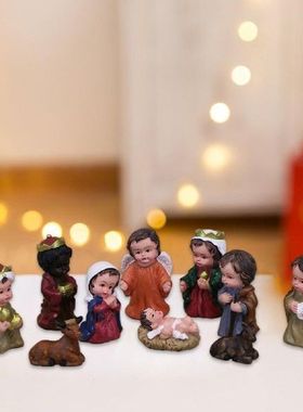 10 Pieces Resin Nativity  Sculpture  Statue Retro Colorful