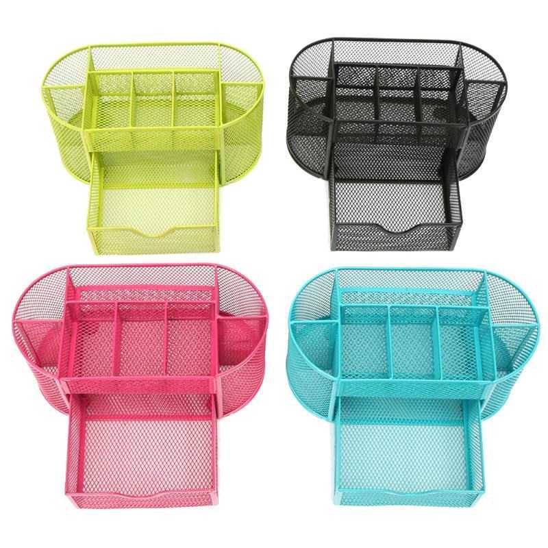 Desk Organizer Pen Holder Multifuction 9 Cells Metal Black M