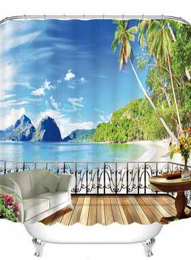 DIY Printed Seascape Pattern Shower Curtains Dolphin Coconut