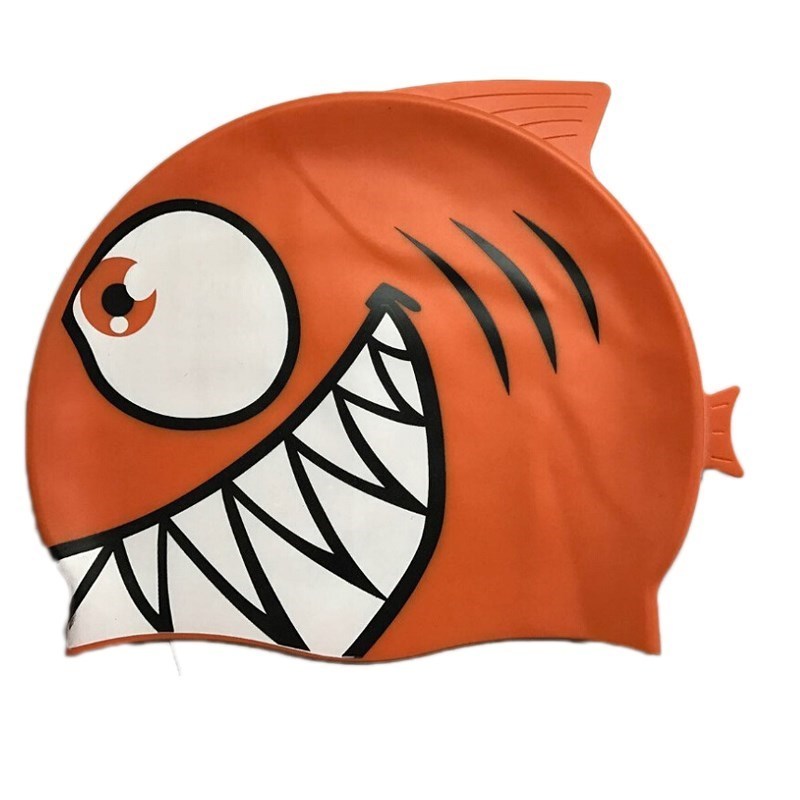child kids silicone swimming cap cartoon shark elastic swim