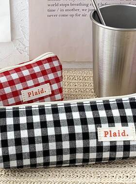 Plaid Pencil Bag Pen Case Fabric Made Basic Color Check Sto