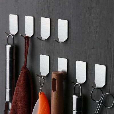 8 Pcs Bathroom Stainless Steel 3M Adhesive Sticky Hooks