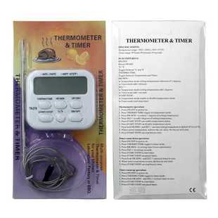 Food Thermometer Digital Cable Sensor Temperature Alarm Time