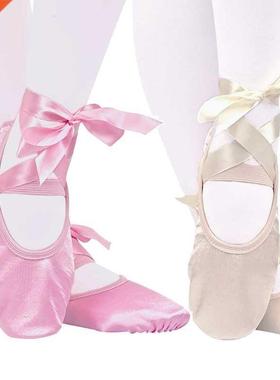 Ballet Dance Silk Dancing Shoes Pointe With Ribbon For Child