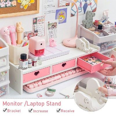 Monitor Laptop Wood Stand Multiple Styles 3 Drawers