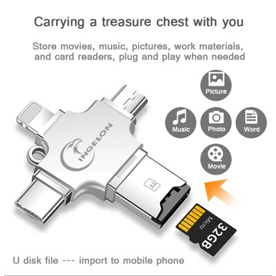 Ingelon Sd-Card-Reader Microsd Phone Metal Memory for Ios 6/