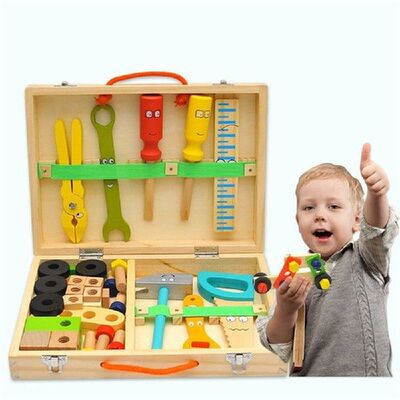 Wooden Toolbox Pretend Play Set Montessori Children Toy For