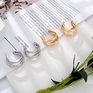 Golden Big hoop Earrings Korean Geometry Metal Gold Earrings