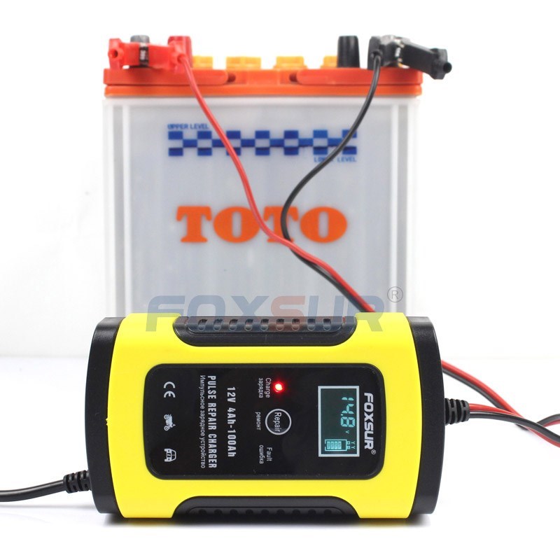 FOXSUR 12V 5A Pulse Battery Charger LCD Display, Motorcycl