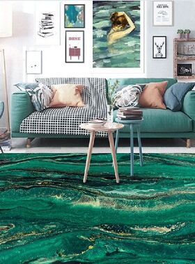 Abstract Emerald Green Carpet Rock Pattern Living Room