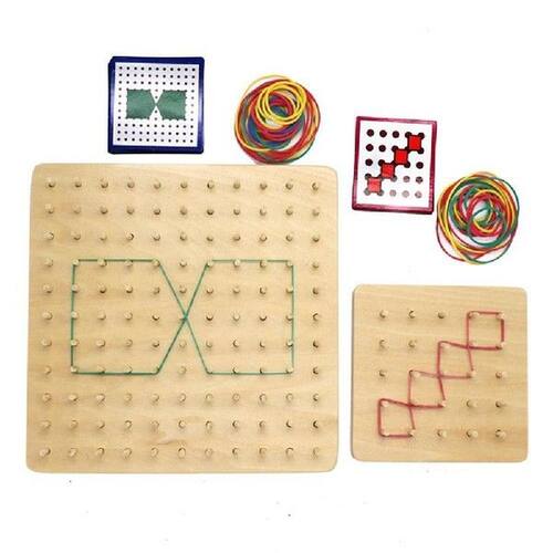 Wooden Rubber Tie Nail Geoboard with Cards Geometry