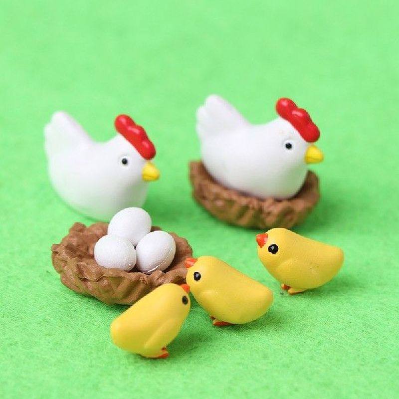 10 pieces of  hen chicken chick egg nest small statue