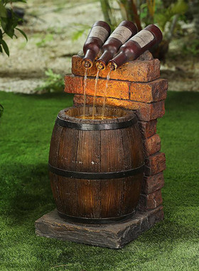 Resin Wine Bottle And Barrel Outdoor Water Fountain