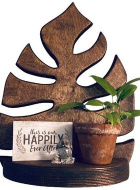 Wooden Floating Shelf For Wall Monstera Leaf Shaped Wall