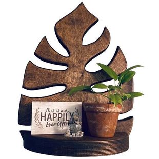 Wooden Floating Shelf For Wall Monstera Leaf Shaped Wall
