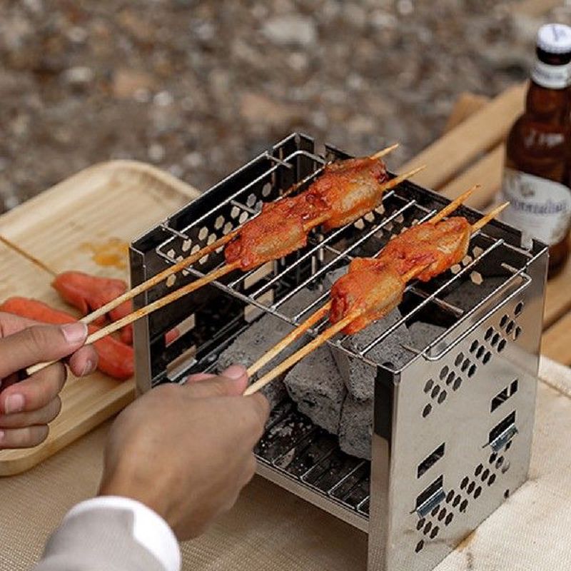 Stainless Steel Picnic Wood Charcoal Burner BBQ Grilling