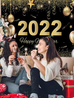 NYE Banner 2022 New Year Banner Glitter Balloons Stars