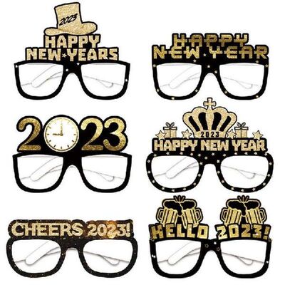 6pcs Happy New Year Paper Glasses 2023 Eyeglasses Frame