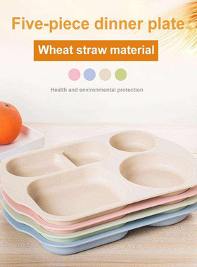 5PcsSet Baby Plate Wheat Straw Tray Children Kids Fruits