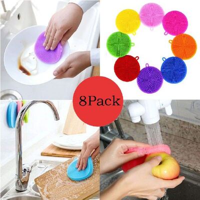 8Pcs Silicone Cleaning Brushes Soft Silicone Scouring Pad