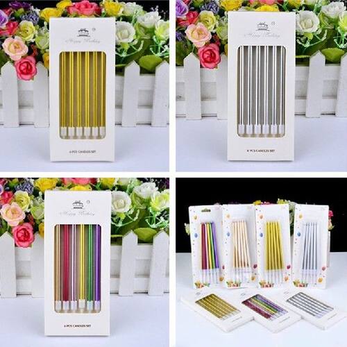 6Pcs Long Thin Cake Candles Metallic Birthday Candles Long