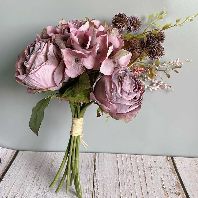 Luxury dried-looking Retro Rose+Hydrangea Bouquet with fake