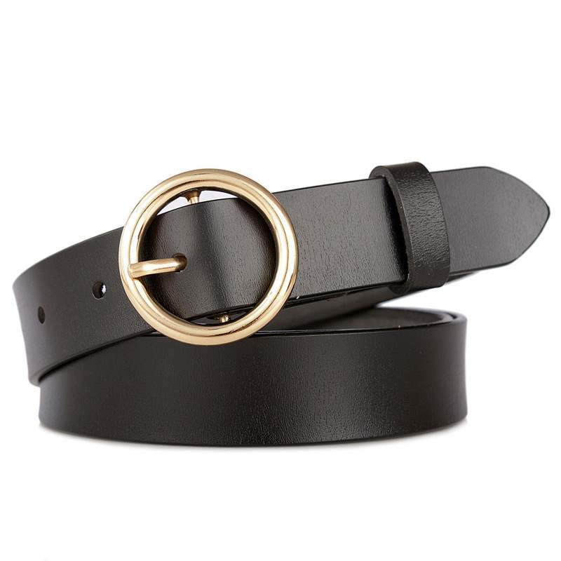 Men's fashion belt皮带女士时尚百搭金色圆扣皮腰带