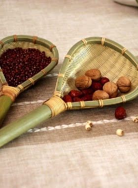 Set Of 3 Bamboo Colander Sieve Sifters With Long Handle