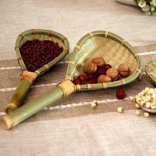 Set Of 3 Bamboo Colander Sieve Sifters With Long Handle