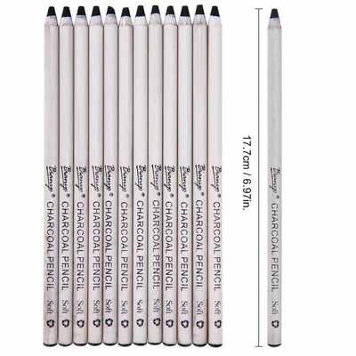 Bianyo Quality 12Pcs Soft Charcoal Pencil Set Wood Black Ar