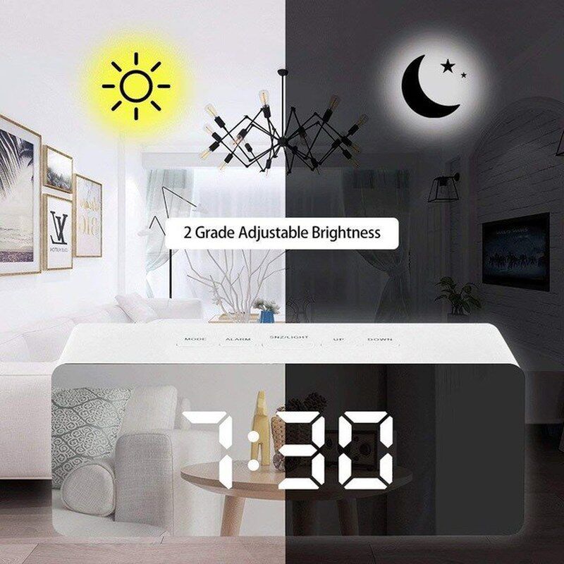 digital mirror alarm clock led electronic table desktop cloc