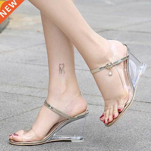 Women sandals crystal high heels gladiator transparent part