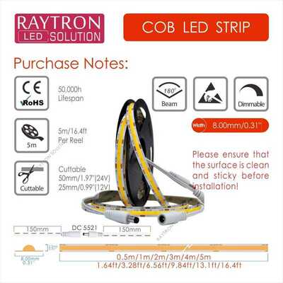 CRI90 320 Or 480 Chips High Brightness 8mm IP20 Double DC Co