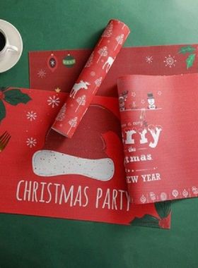Christmas Letter Pattern Kitchen Placemat Cartoon Red Santa