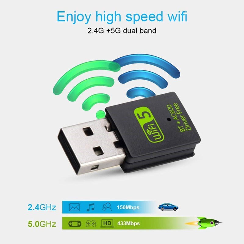 SB WiFi Bluetooth Adapter 600Mbps Dual Band 2.4/5Ghz Wireles