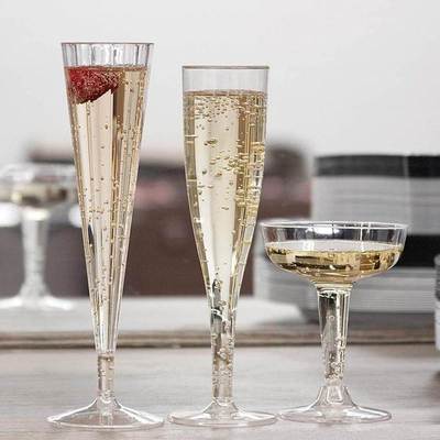 6pcs Plastic Transparent Champagne Flutes Goblet Red Wine Gl