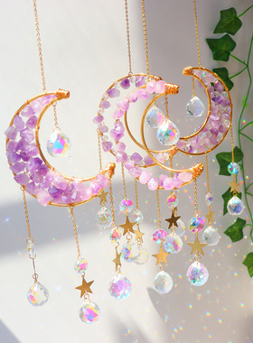 Crystal Windchime Ornament Star Moon Pendant Amethyst