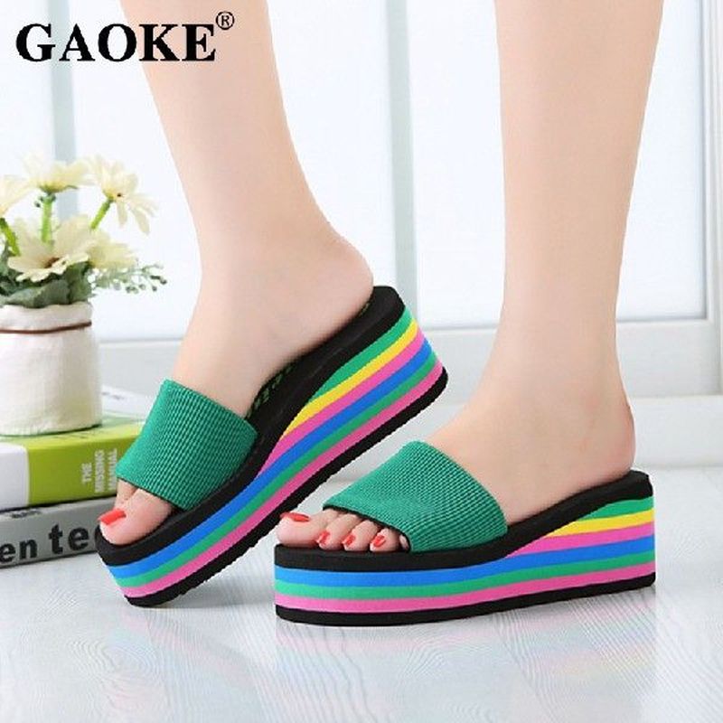 Summer Woman Shoes Platform Bath Slippers Wedge Beach Flip
