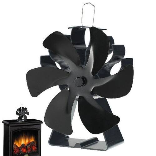 Hot Black Fireplace 5/6 Blade Heat Powered Stove Fan Log