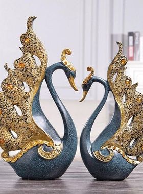 2Pcs Couple Swan Figurine Sculpture Art Craft Wedding Party