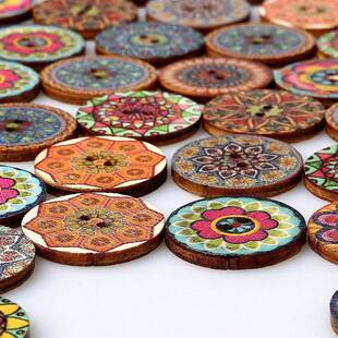 50pcs Vintage Wooden Buttons 2 Holes 15/20/25mm Mixed Button