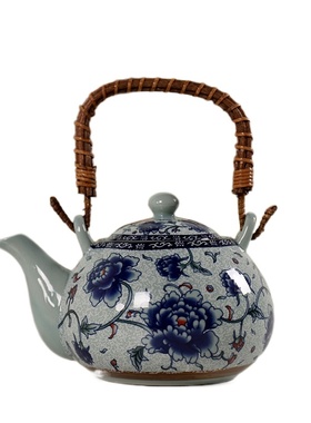 Loop-Handled Teapot Ceramic Teapot Vintage Blue and White