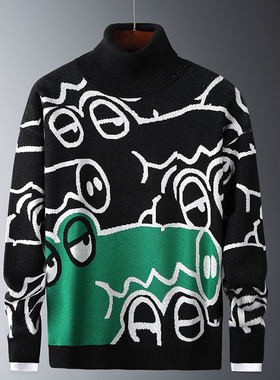 Anime Pattern Pullovers Men Slim Sweaters Autumn Winter Thic