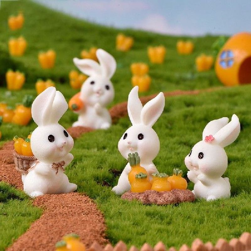 Cute Animal Rabbit Carrots House Figurines Fairy Garden