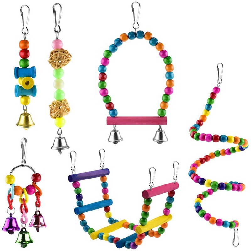 6 Pcs Bird Parrot Toys, Bird Swing Toy Colorful Chewing Hang
