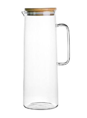 1.7L Glass Water Pitcher With Handle Bamboo Lid Heat