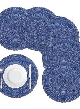 Round Braided Placemats for Dining Table Set of 6 - Woven