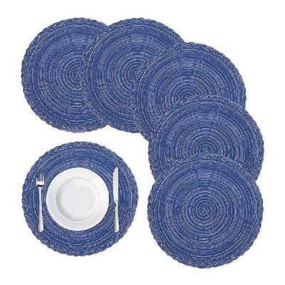 Round Braided Placemats for Dining Table Set of 6 - Woven