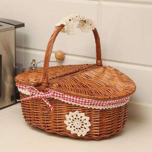 Handmade Rattan Basket Picnic Basket Wicker Storage Basket