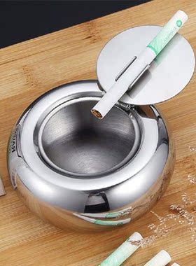 Round Stainless Steel Ashtray With Lid Home Party Bar